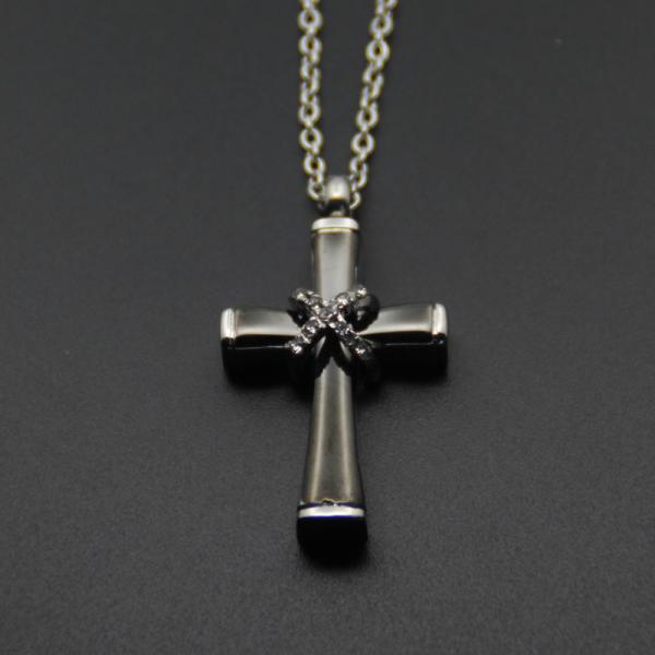 Flower Engraved Retro Cross Cremation Ashes Holder Necklace for Funeral Memorial
