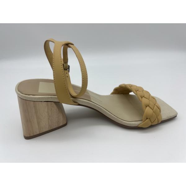 Tan Woven Ladies Soft Leather Sandals Peep Toe With Metal Buckle