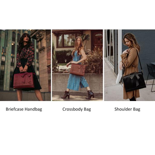 Women'S Vegan Leather Laptop Bag Shoulder Computer Satchel Bag Detachable Bow