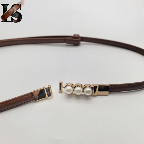 1CM Customizable Alloy Pearl Buckle Adjustable Women'S Slim Waist Belt Raised Belts