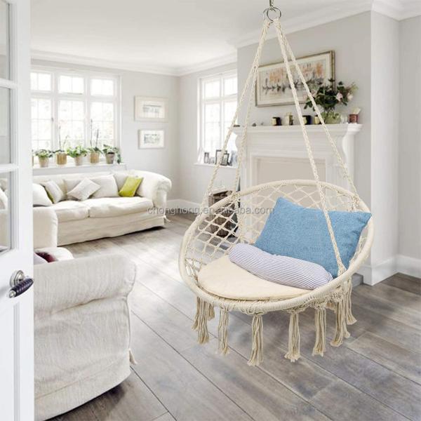 Colgante redondo hamaca de jardín exterior cuerda de algodón Macrame Fringe Patio columpiar hamaca silla de mascotas hamaca