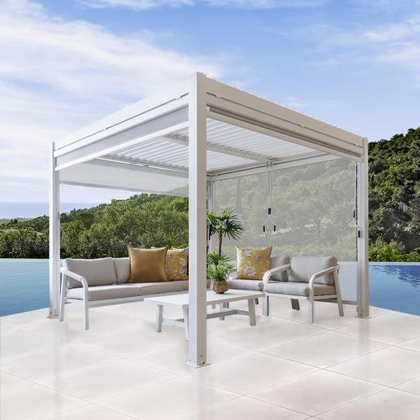 172kg Load Capacity Garden Louvered Pergola Canopy with Manual Control Aluminum Frame