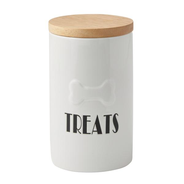 Cookie Biscuit Ceramic Dog Treat Jar , Ceramic Cat Treat Canister With Wood Lid