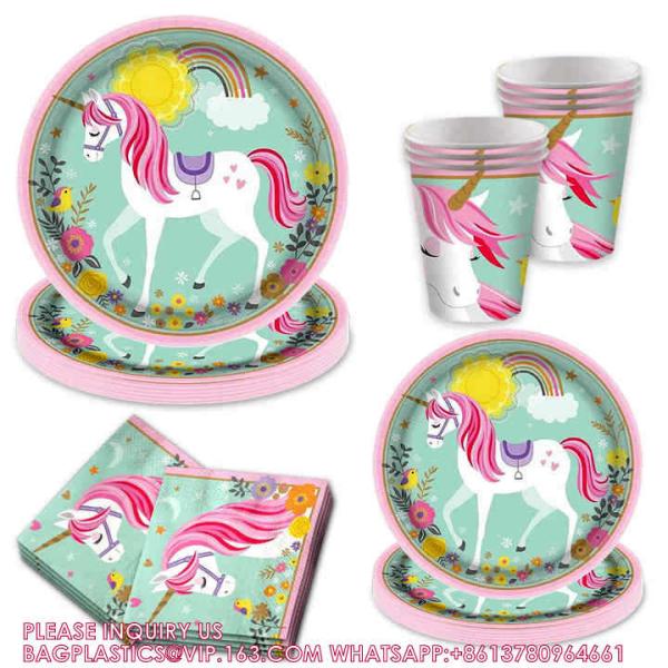 Unicorn Party Dinnerware Plates Cup Supplies Baby Shower Disposable Tableware Set Kids Birthday Party Paper