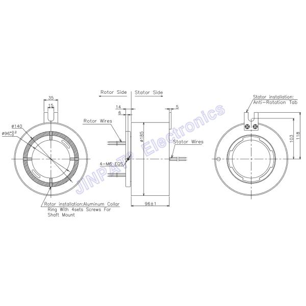 120mm Pneumatic Through Bore Slip Ring 300rpm