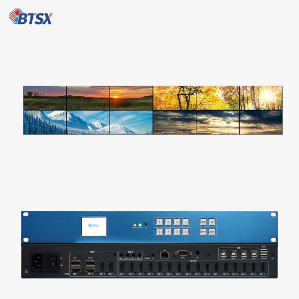 4K60 4-Screen Simultaneous Display Video Wall Controller with 1-KVM Control for Seamless Multi-Task Video Processing