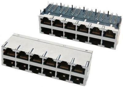 Double Row 2 X 6 Port Stacked RJ45 Female Jack Connectors 10 / 100 / 1000Mbps