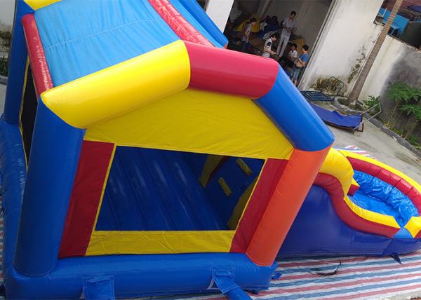 Rainbow Combo Inflatable Bounce House Water Slide With Double Lane And Pool
