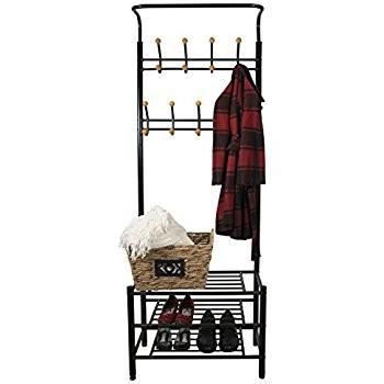 Black Coated Commercial Wire Shelving With Shoe Storage Bench 3 Shelves