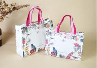Sacs à provisions en papier imprimé de qualité supérieure, motif floral et oiseaux, avec poignées rayées roses