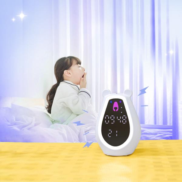 Bear Alarm Clock Kids Mini Night Light Adjustable Brightness Voice-Activated Wake Battery-Powered