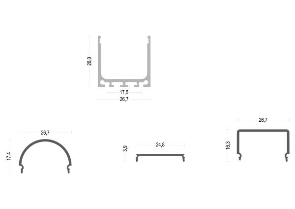 表面取り付けWidth26.7mmのための別のPCカバーが付いているアルミニウム導かれたプロフィール チャネル