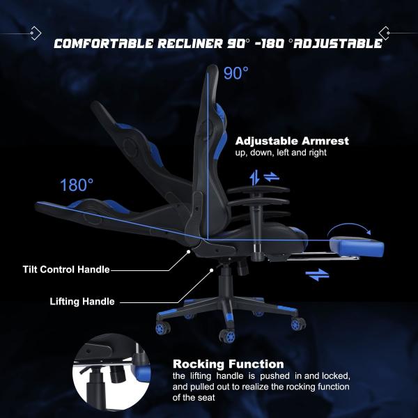 Customized Color Leather RGB Gaming Swivel Chair with LED Light Bar and Massage Feature