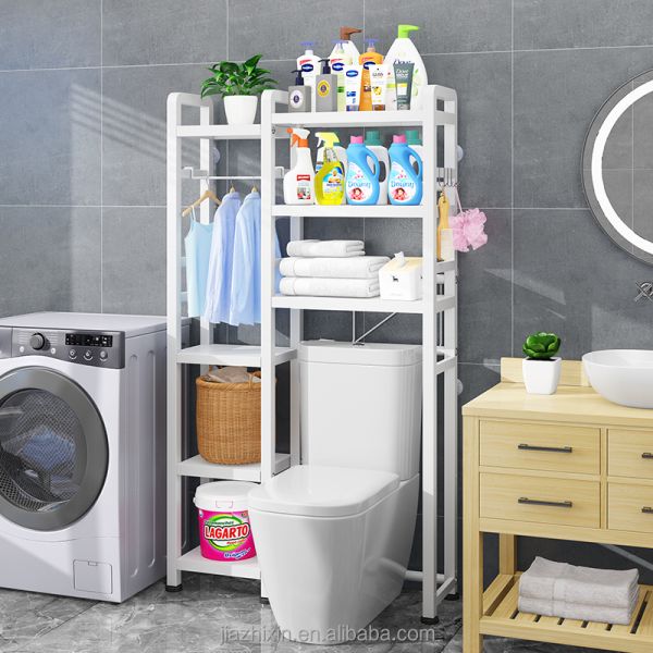 Bathroom Metal Expand Multi Tier Over Toilet Organizer Rack With Hanging Rod Corner Towel Laundry Washing Machine Storage Rack