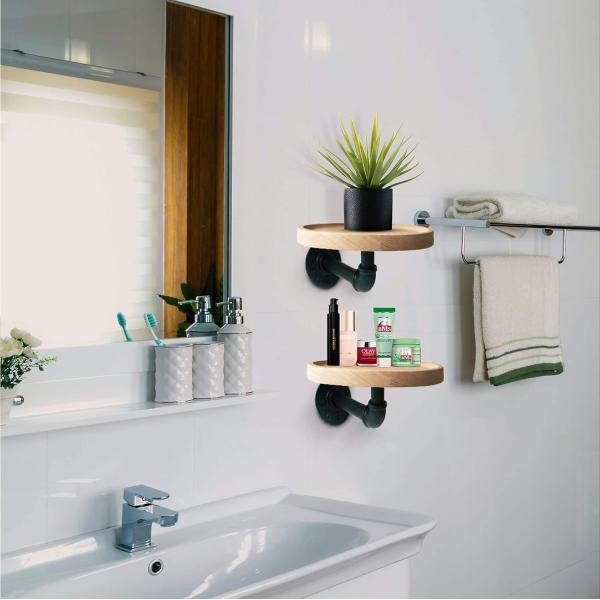 Mail Packing N Small Round Floating Solid Wood Corner Shelves for Household Room Decor