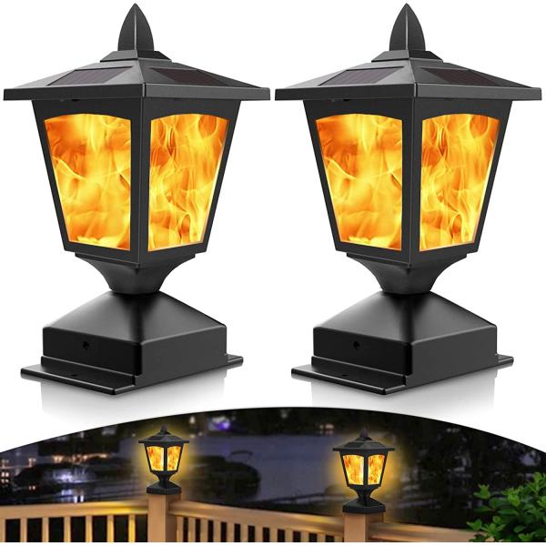 15lm Solar Post Flame Light Outdoor Solar Fence Post Lights Wih Flickering Flame