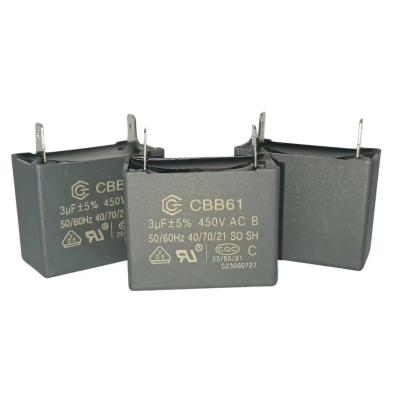 Cbb61 450V 3,0UF Condensador de ar condicionado Ventilador dois Terminal de ligação rápida Classe B