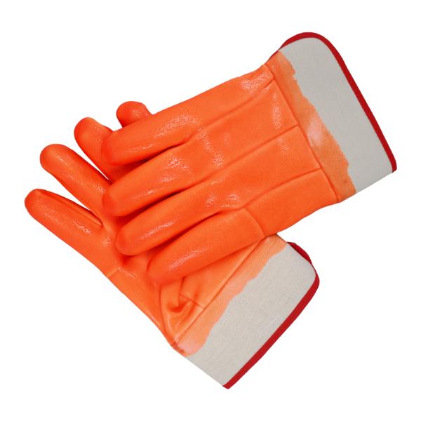 Fleece Lined Cold Weather PVC Chemical Gloves Textured Grip Fluorescent Orange Safety Gloves