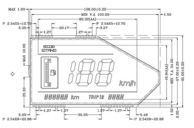 Спидометр TN LCD мотоцикла 7 этапов показывает Transflective положительное RY013