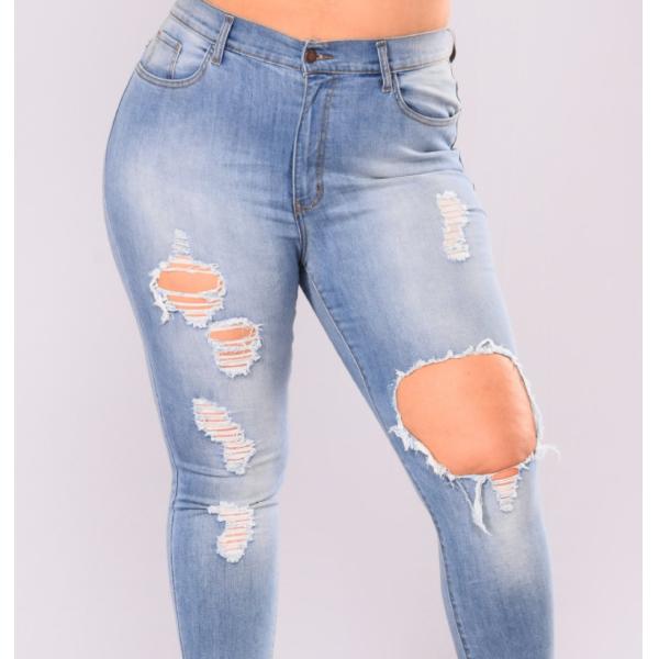 Wholesale fashion women denim pants plus size broken holes jeans