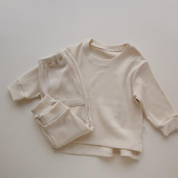 Children'S Toddler Ribbed Long Sleeve Trousers Solid Colour