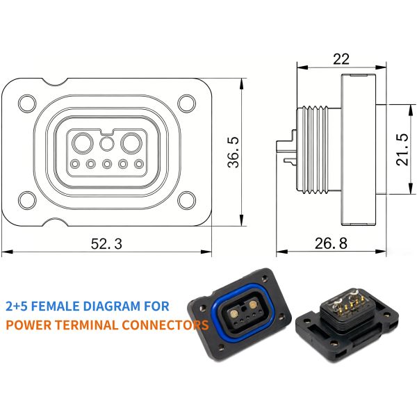 2+5 Pin Waterproof Battery Connector IP67 for E-Bike & BMS System