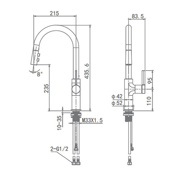AE45107MB Kitchen Mixer Faucet Matte Black With Pull Down Sprayer
