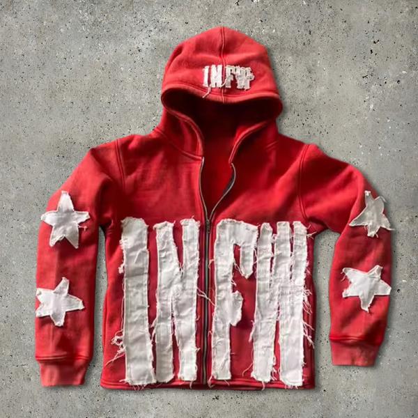 Men 500gsm Cotton Distressed Custom Embroidered Zip Up Hoodies Zip Up Acid Wash Cropped Sweatshirt