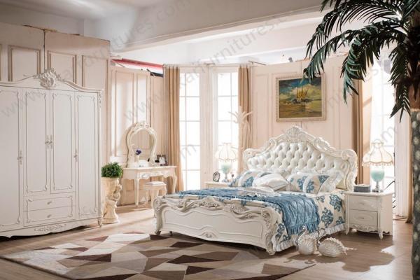 Luxury Royal Bedroom Furniture Set Wooden faux leather Bed 9001