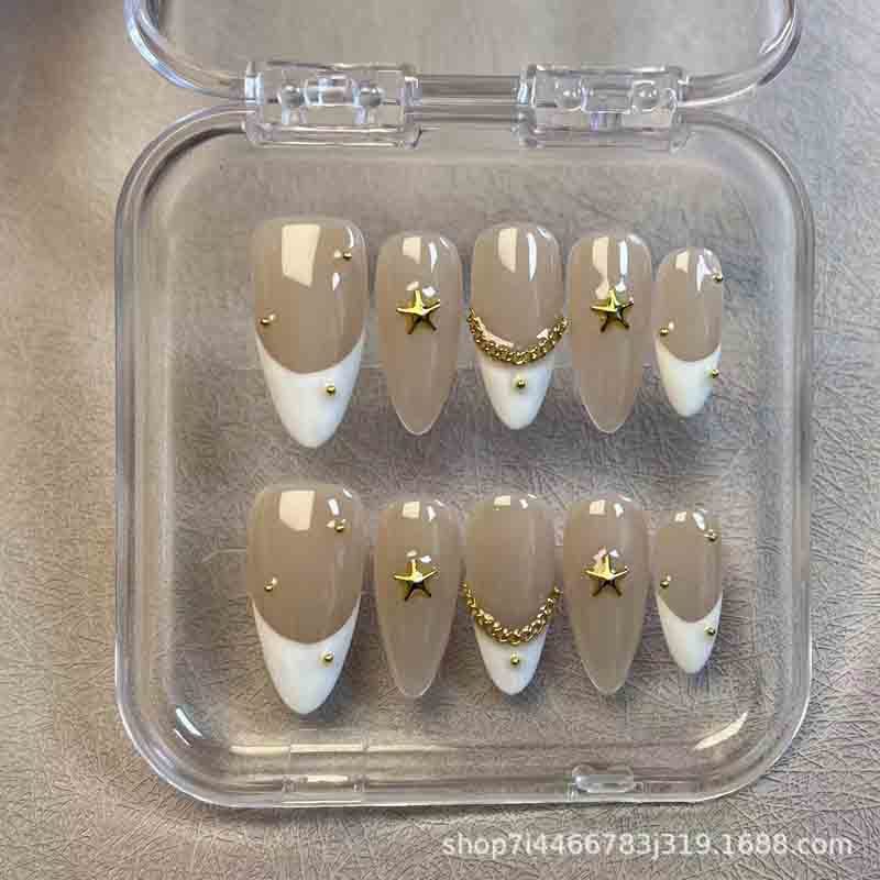 Bulk Handmade Press On Nails Almond French Tips Design For Ladies Office
