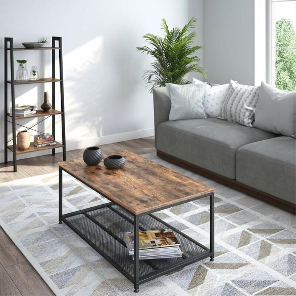 Industrial Wood And Metal Coffee Table Nesting Accent Tables