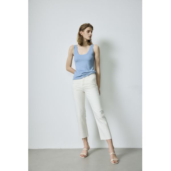 Custom Sky Blue Fashion Vest Ribbed U Neck Slim Fit Tank Top Soft Stretch Knit Fabric