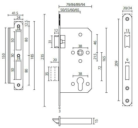 Heavy Duty Mortice Lock Fire Test Door Sashlock CE Certifire Stainless Steel