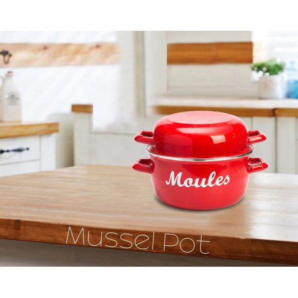 Enamel Black Cast Iron Deep Pot to Seafood Mussels Essential Restaurant Cookware