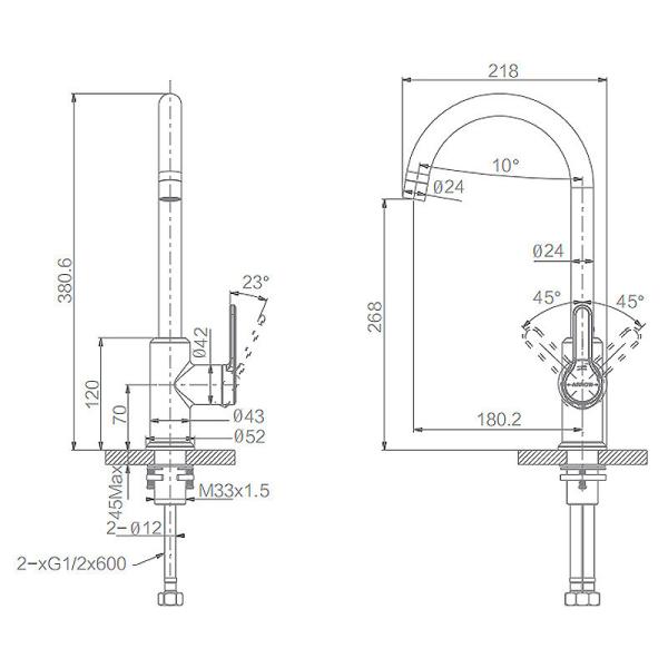 Matte Black Kitchen Sink Faucets With Sprayer 380.6mm 218mm
