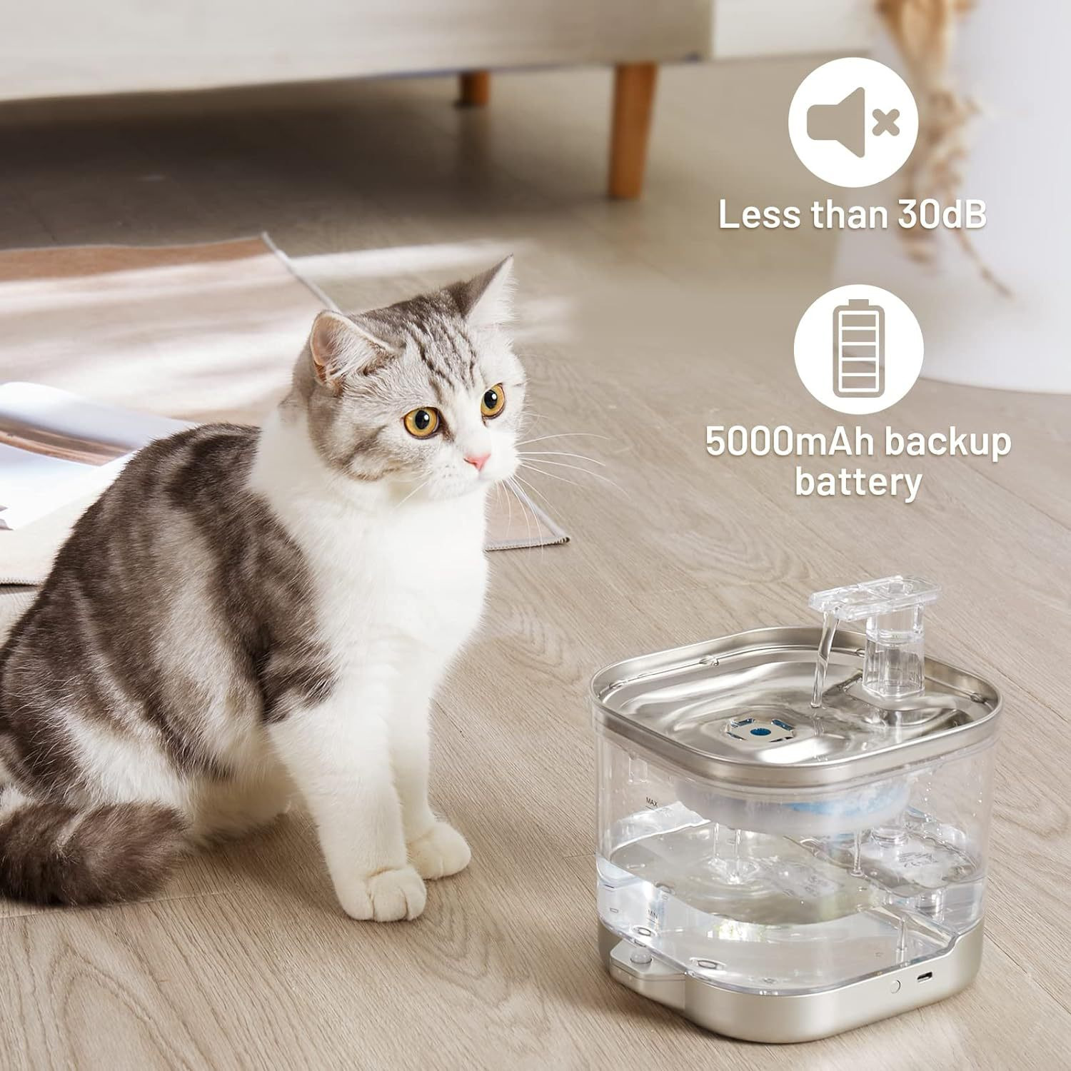Large Capacity Wireless Automatic Pet Water Dispenser Stainless Steel and Plastic Indoor Use Pet Fountain for Dogs & Cats