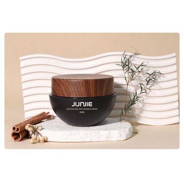 200g Plastic PP Coffee Skin Care Cream Body Scrub Jar Wooden Double-wall Sphere Jars Cream Container