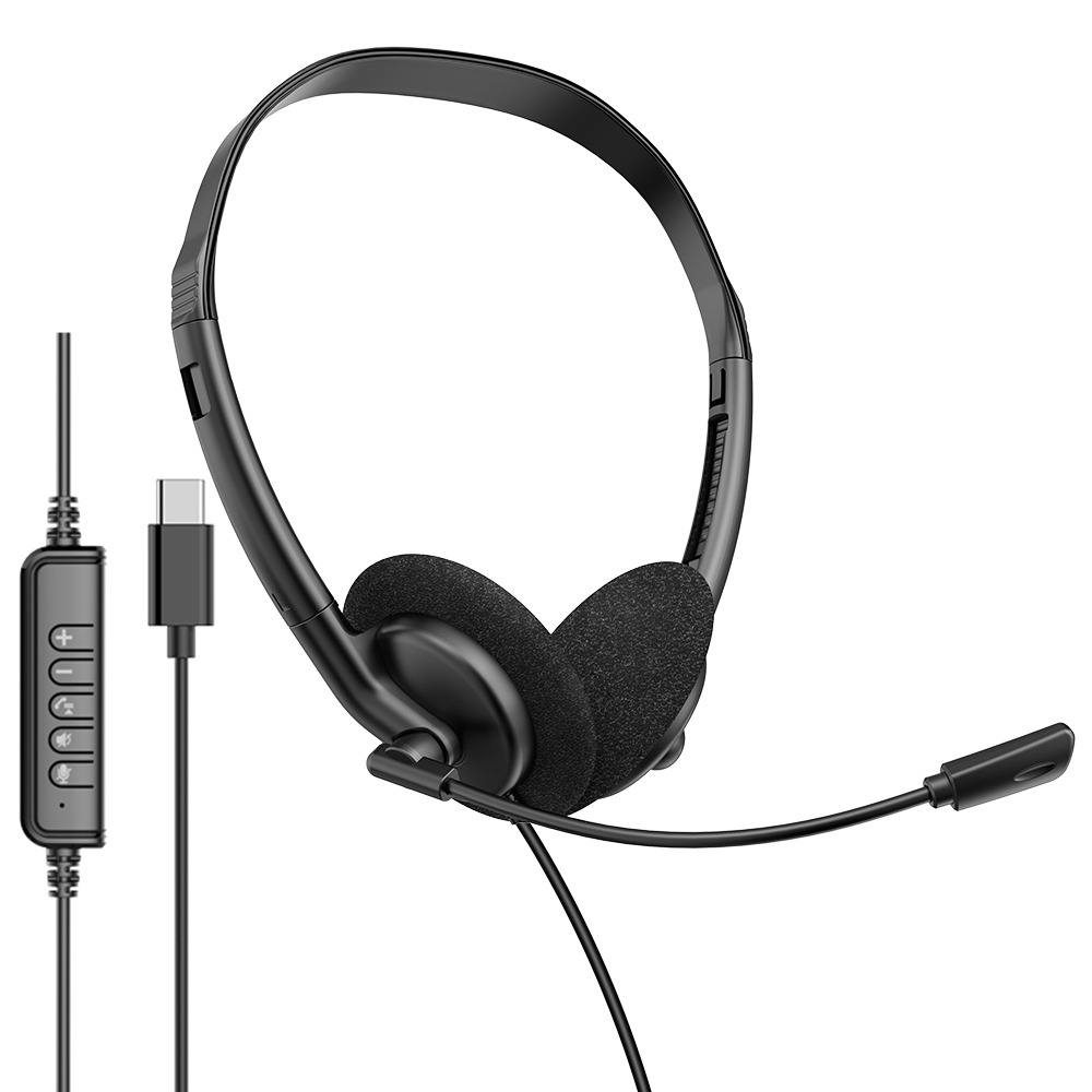 Lightweight wired telephone headset with ENC noise‑cancelling flexible boom microphone. Supports USB, Type‑C & 3.5mm jack, perfect for call centers, remote work, online meetings and classes，OEM & ODM