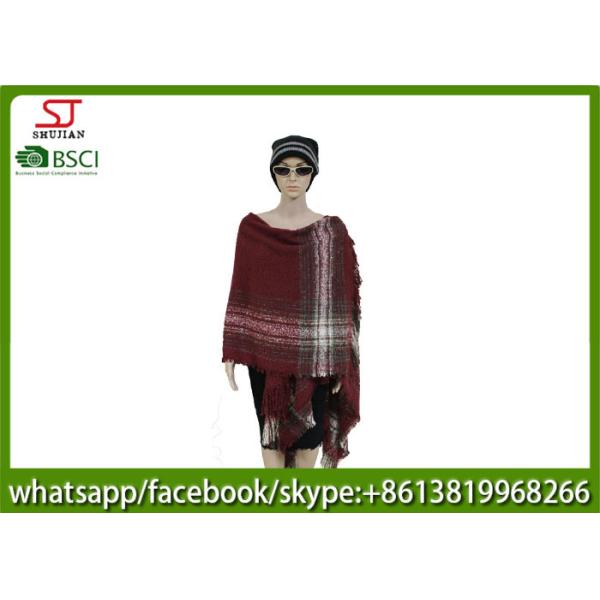 450g 165*120cm100%AcrylicWoven Quanquan Yarn Jacquard Tassel Poncho high quality factory keep warm fashion scarf