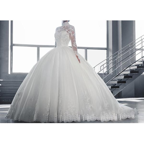 High Collar Long Sleeve Winter Wedding Dresses / Zipper Big Beaded Ball Gown