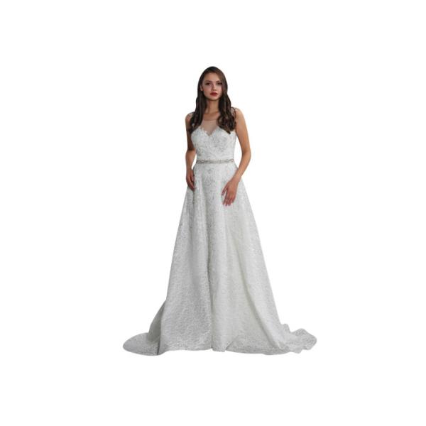 Boat Neck See Through Prom Party Dress / Big Net Ladies Evening Ball Gown Dresses