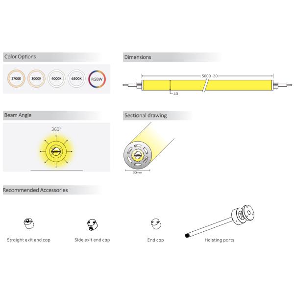 IP67 Flexible de neón 360 grados luz de tubo LED 2700K / 3000K / 4000K / 6500K RGBW 24V
