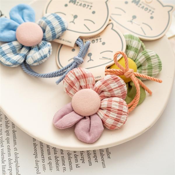 Handmade DIY elastic accessories Children's floral plaid hair rope girl cute cartoon baby hair bow rubber band