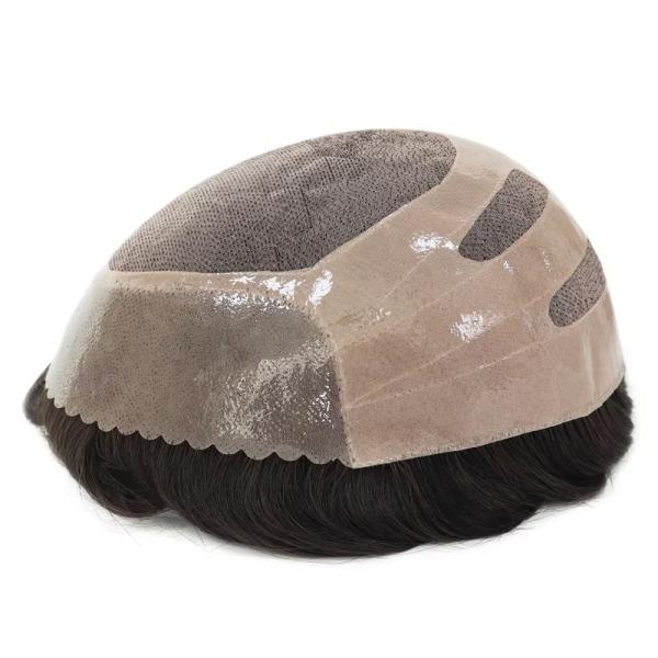 Fine mono Human Hair Unit for Men Invisible Hair Knots and Natural front Scallop