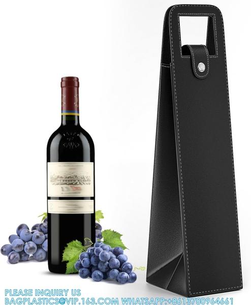 Leather Wine Gift Bag 16.1x3.5x3.5 In, Wine Gift Tote Bag, Reusable Clasp Gift Wine Bag, Portable Wine Protector
