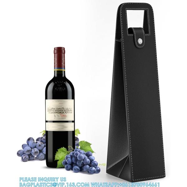 Leather Wine Gift Bag 16.1x3.5x3.5 In, Wine Gift Tote Bag, Reusable Clasp Gift Wine Bag, Portable Wine Protector