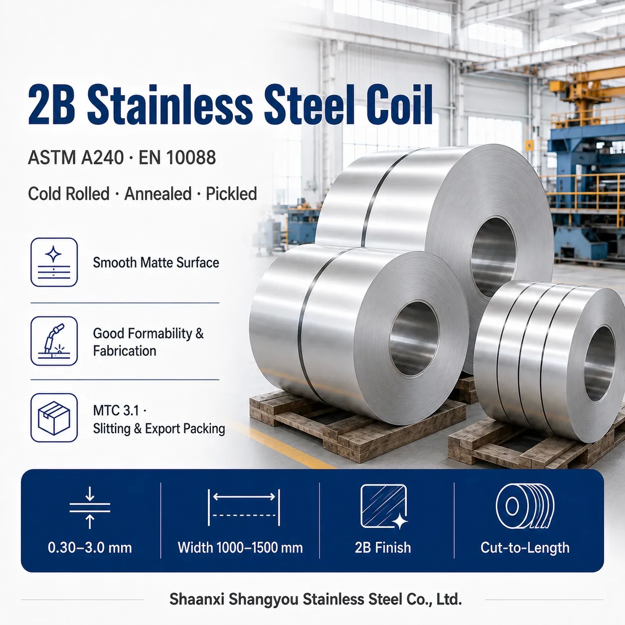 2B Stainless Steel Coil with Smooth Cold Rolled Surface for Industrial Applications  ASTM A240
