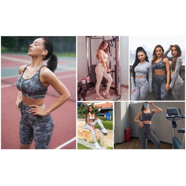 Безшовным Activewear женщин одежды напечатанный камуфлированием устанавливает 3 части
