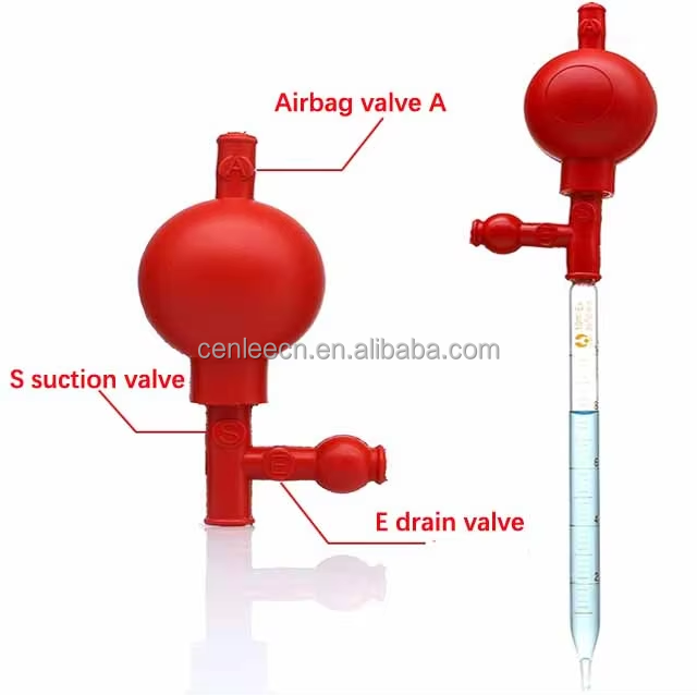 Factory Price With 3 Openings Red Pipetting Ball Quantitative Suction Bulb Rubber Pipette Filler Lab Suction Ball Pipette