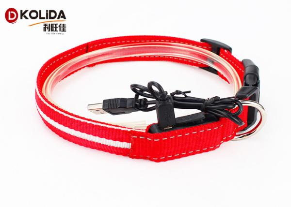 Red / Blue / Green Eco - Friendly Nylon Flashing Pet Collar For Doggie